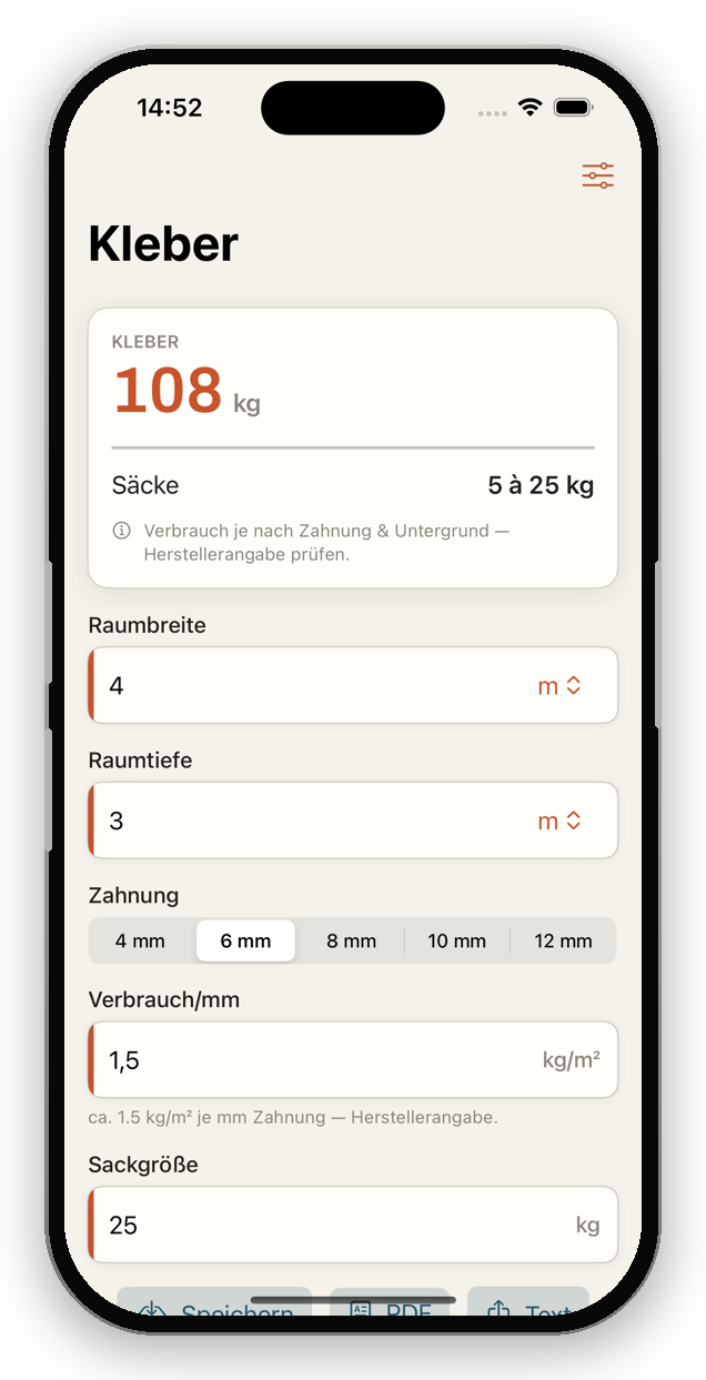 TileWright App – Welche Zahnung für welche Fliese?