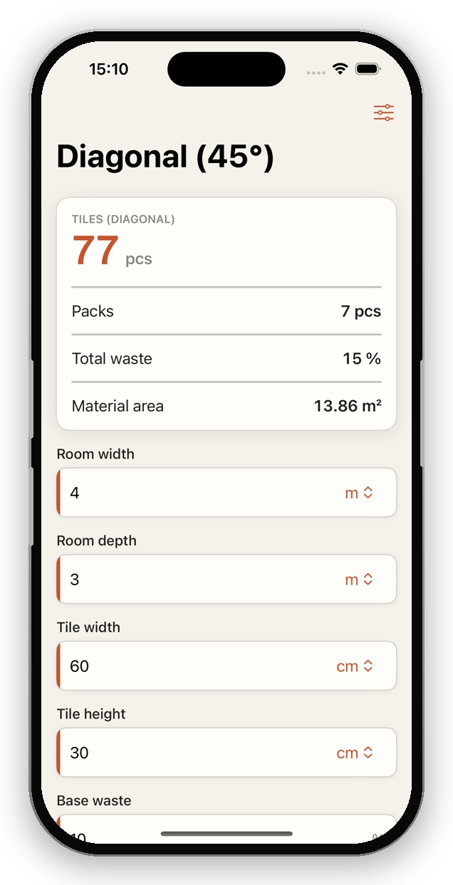TileWright app – Diagonal Tile Layout: Calculating Quantity
