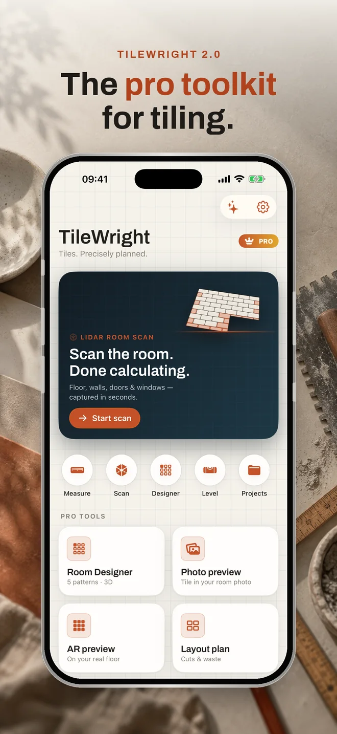 The pro toolkit for tiling – home screen
